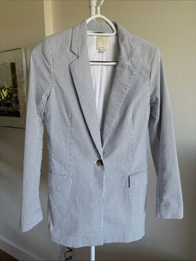 Joie Navy and White Striped Collar Button-Up